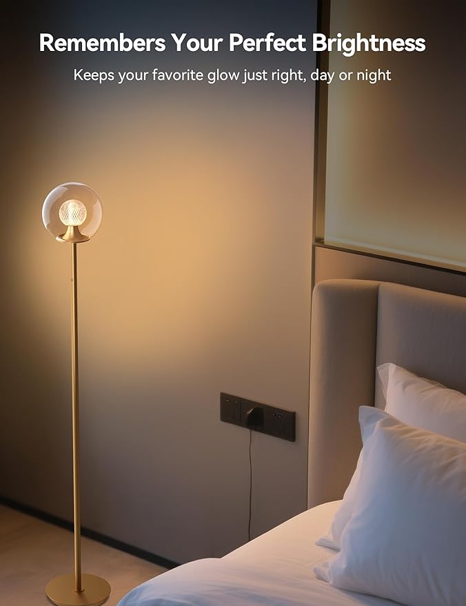 Tubicen Gold Floor Lamp with Dual-Globe Glass Shade Memory Function Art Decor 4-Stage Touch Control Dimmable Modern LED Corner Standing Floor Lamp for Bedroom Office Living Room Bedside