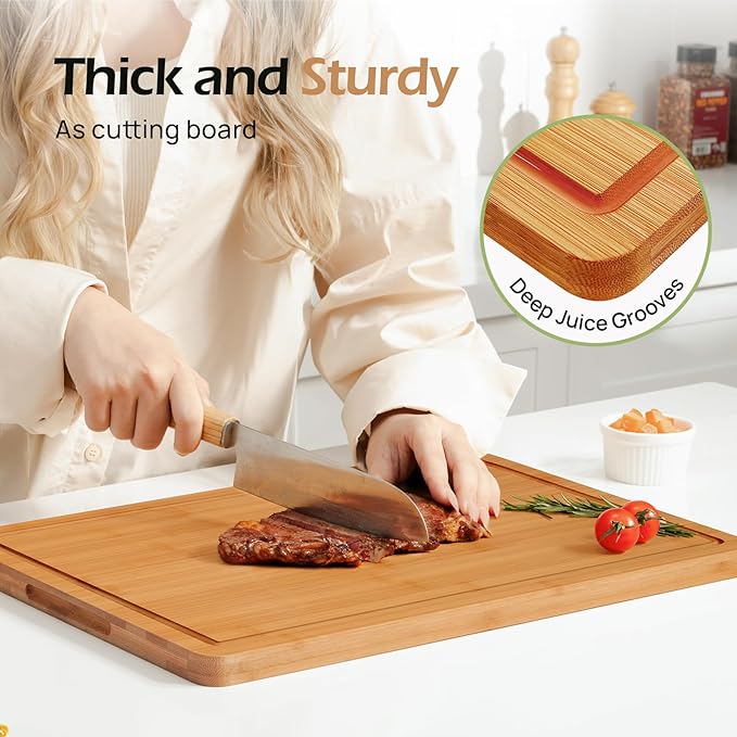 Extra Large Bamboo Cutting Board for Kitchen - 18 Inch Wood XL Cutting Boards with Juice Groove and Handles, Wooden Chopping Board for Meat, Cheese, Fruit & Vegetables (Pre Oiled, Brown)