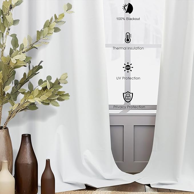 White Complete Blackout 90 Inch Curtains Boho Rustic Closet Kids Curtains 2 Panel Set Linen Cotton Large Window Energy Saving Weather Thermal Curtain Farmhouse Kitchen Boho Drapes 90 Long Floor Length