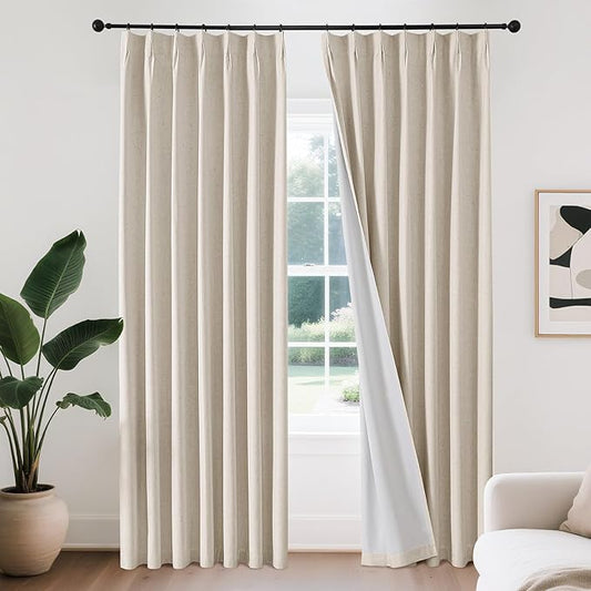 Joydeco Pleated Curtains for Living Room Bedroom, Linen Drapes 90 inch Length 2 Panels Set, Blackout Thermal Insulated Curtain(Ecru,40'' Wx90'' L)