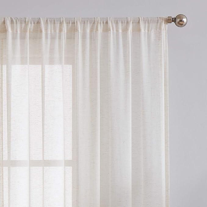 FMFUNCTEX Linen Sheer Sliding Door Curtains for Bedroom, Beige Curtains 96 Inches Long Window Curtain Drapes for Living Room, Natural Patio Glass Door Extra 100 Wide Curtain, Rod Pocket 1 Panel