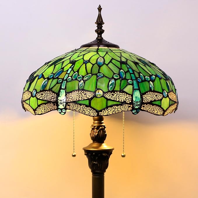 Tiffany Floor Lamp Stained Glass Lamp Standing Reading Light 16x16x70 Inch for Living Room (Green Dragonfly)