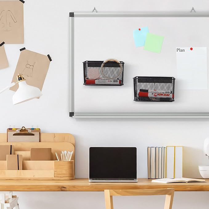 Magnetic Storage for Locker Baskets Organizer Black Magnetic Basket with 5 Strong Magnets, Magnetic Locker Organizer Holder for Whiteboard Office, 6.29'' × 2.28'' × 3.54''