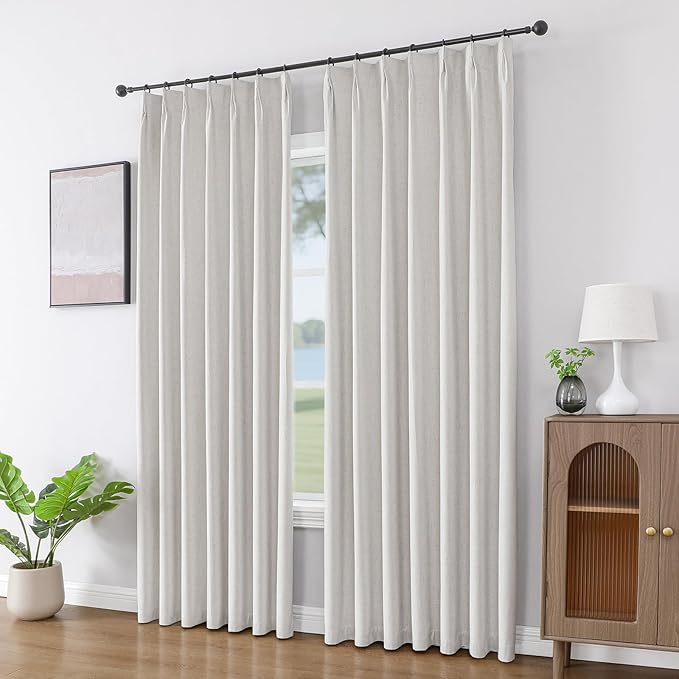 Joydeco Pinch Pleated Linen Curtains for Living Room, 100% Blackout Curtains 84 inches Long 2 Panel Thermal Insulated Pinch Pleat Drapes(Ivory,40'' Wx84'' L)