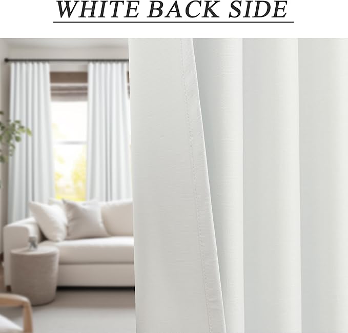 Floor to Ceiling Curtains 108 Inch Length 2 Panel for Living Room Divider Blackout Linen Elegant Opaque Privacy Insulating Thermal Tall Drape for Picture Window 52 Wide Extra Long 9FT Ivory Off White