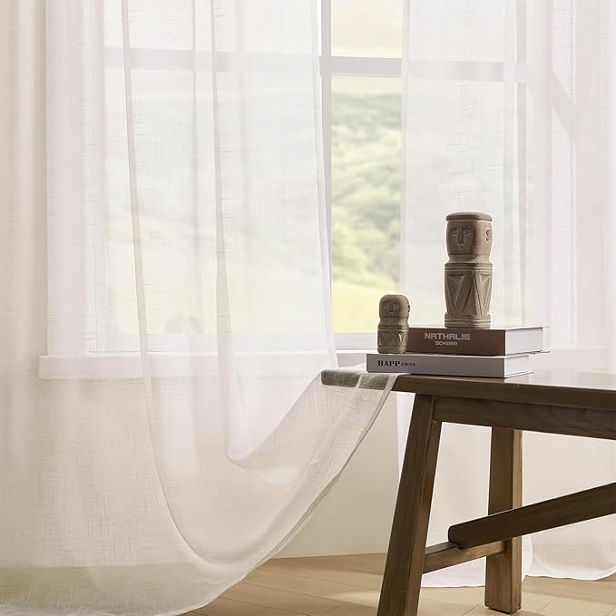 Joydeco Sheer Curtains 72 Inches Long, Cream Curtains for Living Room 2 Panels Set, Ivory Curtains Window Privacy Assured with Light Filtering(W52 x L72 Inch,Ivory)