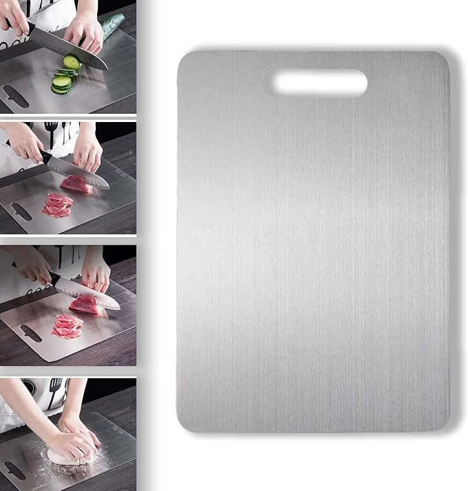 Titanium Cutting Board, New Upgrade Pure Titanium Cutting Boards for Kitchen,Food Grade 316 Stainless Steel Cutting Board，Double sided Dishwasher Safe 15.3x11inch