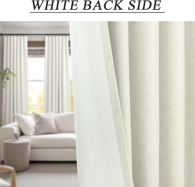 Neutral Rustic Nursery Blackout Curtains for Bedroom 58 Inches Long Cream Ivory Insulated Thermal Curtains for Summer Heat Blocking Linen Custom Drapes Back Tab Pleated Industrial Farmhouse 58 Length