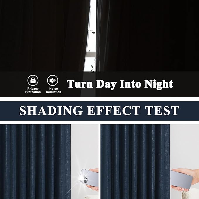 Vision Home Navy Blue Pinch Pleated Full Blackout Curtains Linen Blended Room Darkening Window Panels 84 inch for Living Room Bedroom Thermal Insulated Pinch Pleat Drapes with Hooks 60" Wx84 Lx1
