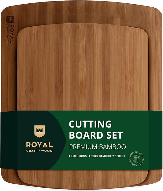 ROYAL CRAFT WOOD Cutting Boards for Kitchen - Wooden Cutting Board for Meal Prep & Serving, Non-Toxic Bamboo Chopping Board, Carbonized Bamboo Durable Charcuterie & Lightweight Serving Boards (2 pcs)