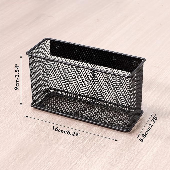 Magnetic Storage for Locker Baskets Organizer Black Magnetic Basket with 5 Strong Magnets, Magnetic Locker Organizer Holder for Whiteboard Office, 6.29'' × 2.28'' × 3.54''