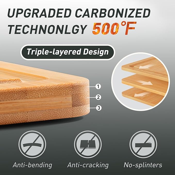 Bamboo Cutting Board Set Non Slip Feet with Holder Over Sink Kitchen Gadgets Charcuterie & Chopping Board Apartment Essentials New Home Must Haves Things Stuff Accessories House Housewarming Gifts