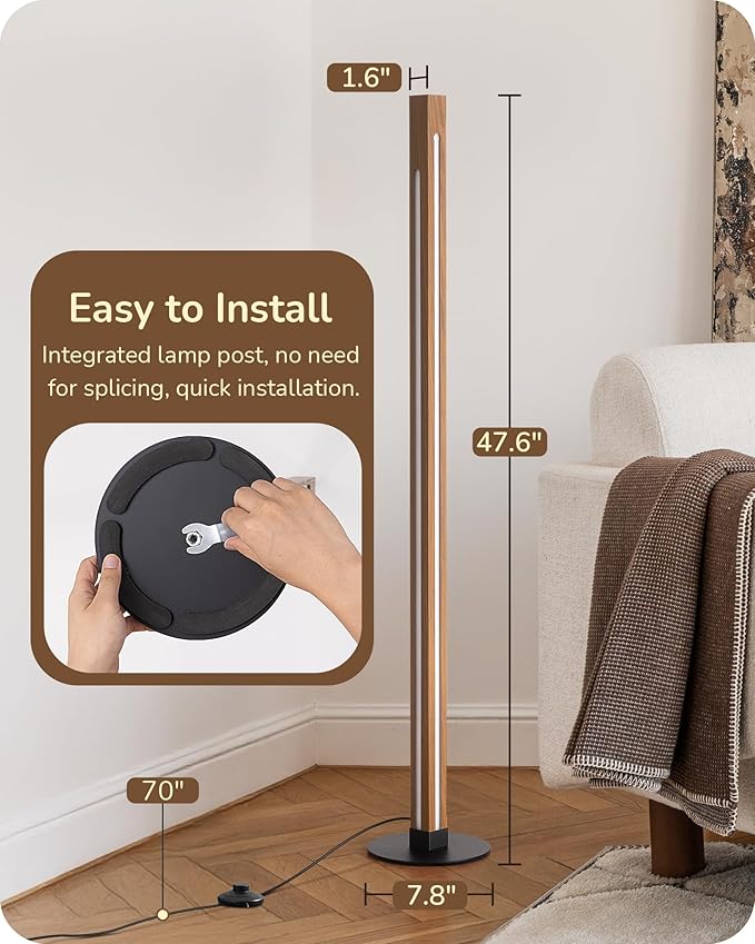 EDISHINE Wood Floor Lamp, Upgraded Dual-Sided Lighting, Minimalist Floor Lamps for Living Room, Corner Floor Lamp with Remote/Foot Control, 7CCT & Dimmable Corner Lamp for Bedroom, Office, Walnut Wood