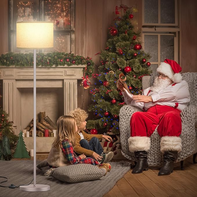 Ambimall 60'' Modern Floor Lamp with Shade, Tall Lamps for Living Room, Bedroom, Office, Dining Room, Beige Shade with Mocha Gold Pole(Without Bulb)