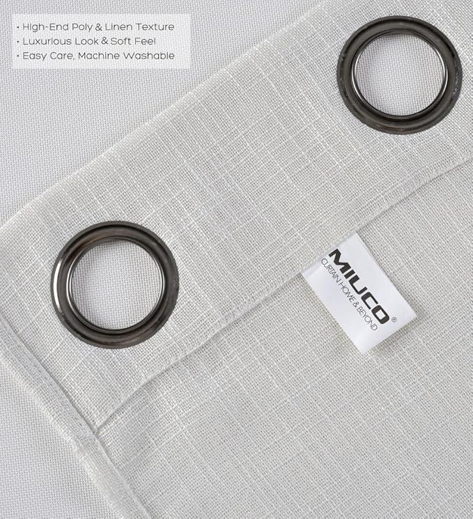 MIUCO Semi Sheer Curtains Poly Linen Textured Solid Grommet Curtains 95 Inches Long for French Doors 2 Panels (2 x 37 Wide x 95" Long) Beige
