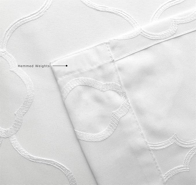 MIUCO Moroccan Embroidered Semi Sheer Curtains Faux Linen Grommet Window Curtains for Bedroom Living Room 95 Inches Long 2 Panels, Pure White