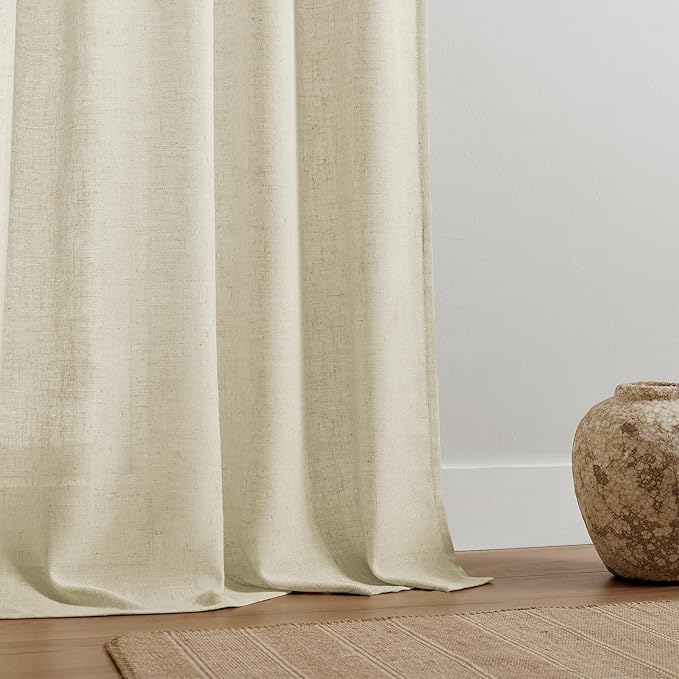 Joydeco Linen Curtains 90 Inch Length 2 Panel Sets,Light Filtering Curtains for Bedroom 52 Inch Wide Living Room Drapes with Back Tabs & Rod Pockets (W52 x L90 Inch, Linen)
