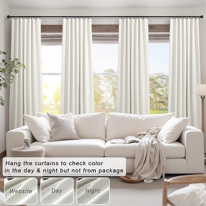 Natural Linen Back Tab Blackout Curtains & Drapes 96 Inch Long for Bedroom Livingroom Farmhouse Curtain 2 Panel Neutral Cute Black Out Room Darkening Thermal Insulated 8ft Pleated Window Curtain Cream
