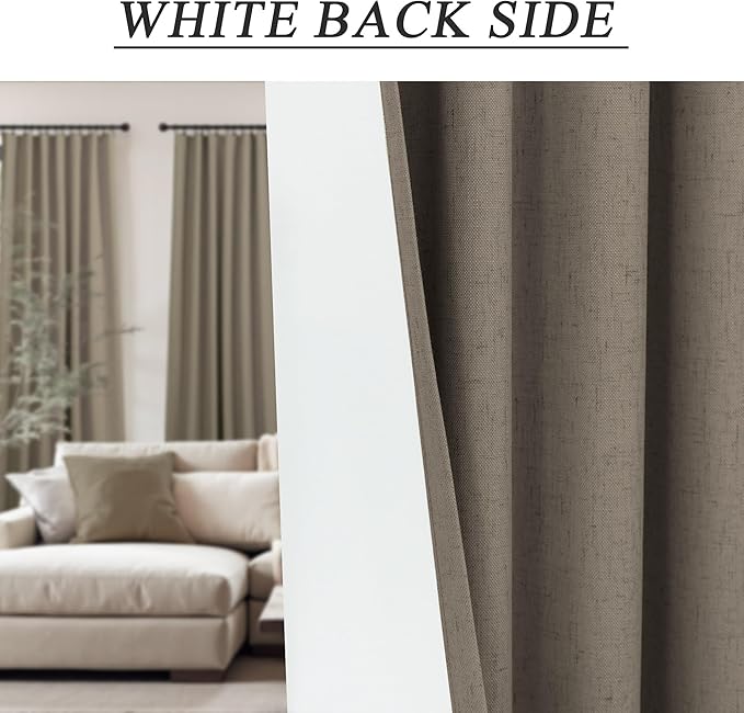 Brown Drapes 84 Inch Length 2 Panels Set Linen Long Curtains for Bedroom Windows Soundproof Energy Efficient Thermal Insulated Rustic Country Blackout Curtains for Living Room Pleated Back Tab Pocket