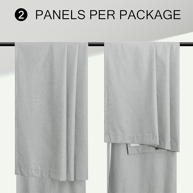 Total Blackout Curtains Full Shade 84 Inches Long Light Grey Gray Black Out Thick Linen Drapes for Living Room Thermal Insulated Bedroom Heavy Duty White Backing Back Tab Pleated 52x84 Length 2 Panel