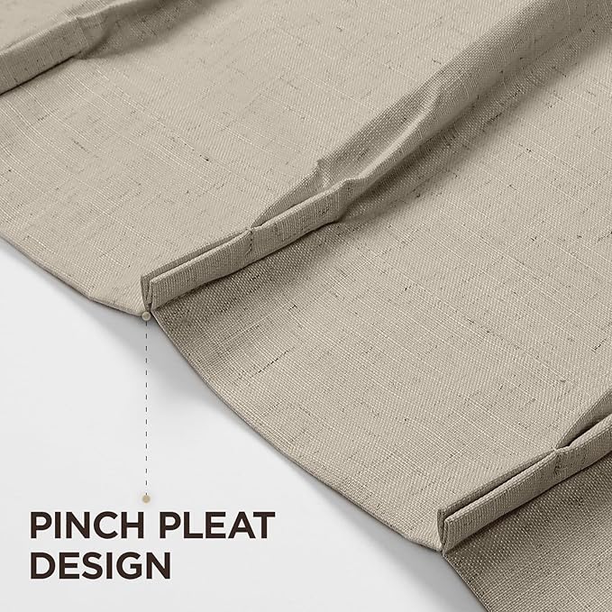 Joydeco Pleated Curtains for Living Room Bedroom, Linen Drapes 90 inch Length 2 Panels Set, Blackout Thermal Insulated Curtain(Cobblestone,40'' Wx90'' L)