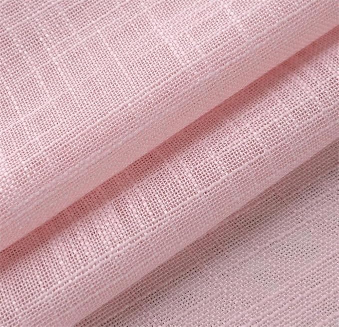 MIUCO Semi Sheer Curtains Poly Linen Textured Solid Grommet Curtains 95 Inches Long for Bedroom 2 Panels (2 x 37 Wide x 95" Long) Pink
