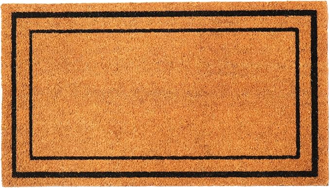 Welcome Doormats, Natural Coco Coir Mats with Non-Slip PVC Backing, Indoor Outdoor Mats for Home & Office, Floor Mats for Door Decor, Plain Entry Mat with Border, Beige & Black, 30"x17"