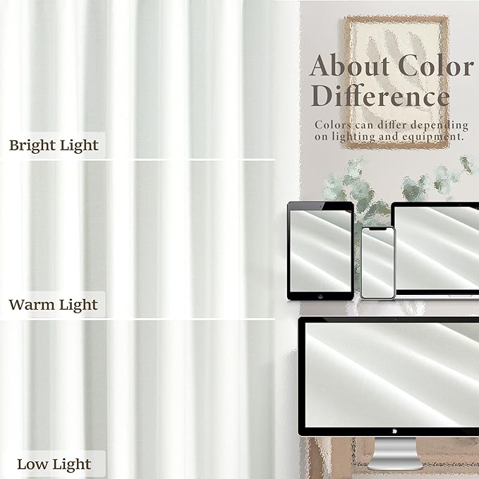 Ivory White Curtains 84 Inch Length 2 Panels for Living Room Curtain for Bedroom Window Total Blackout Off White Drapes 84 Long Boho Farmhouse Linen Black Out Thermal Insulated Curtain Back Tab Pocket