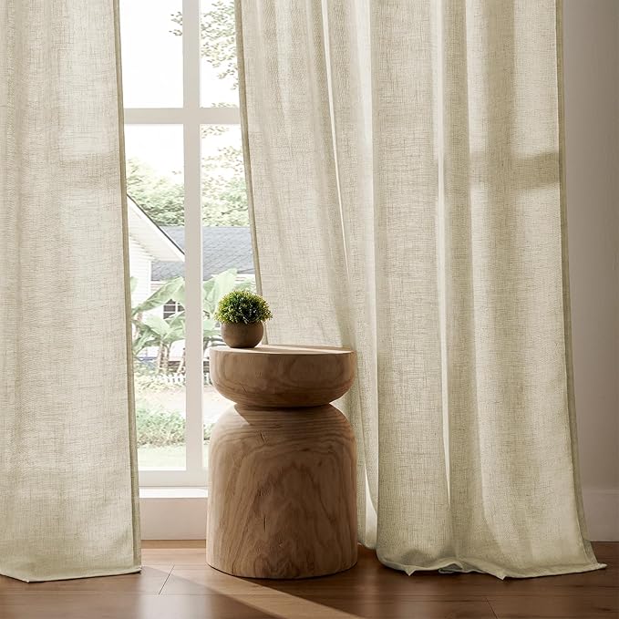 Joydeco Linen Curtains 84 Inch Length 2 Panel Sets,Light Filtering Curtains for Bedroom 37 Inch Wide Living Room Drapes with Back Tabs & Rod Pockets (W37 x L84 Inch, Linen)