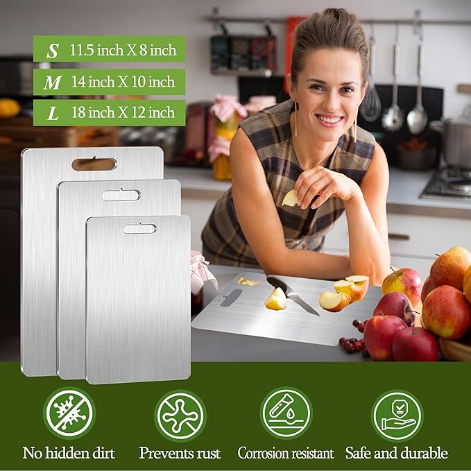 Titanium Cutting Board, 100% Pure Titanium Cutting Boards for Kitchen, Double Sided Food-Grade, Dishwasher Safe Chopping Board for Cutting Meat Vegetable Fruit (14"L x 10"W)