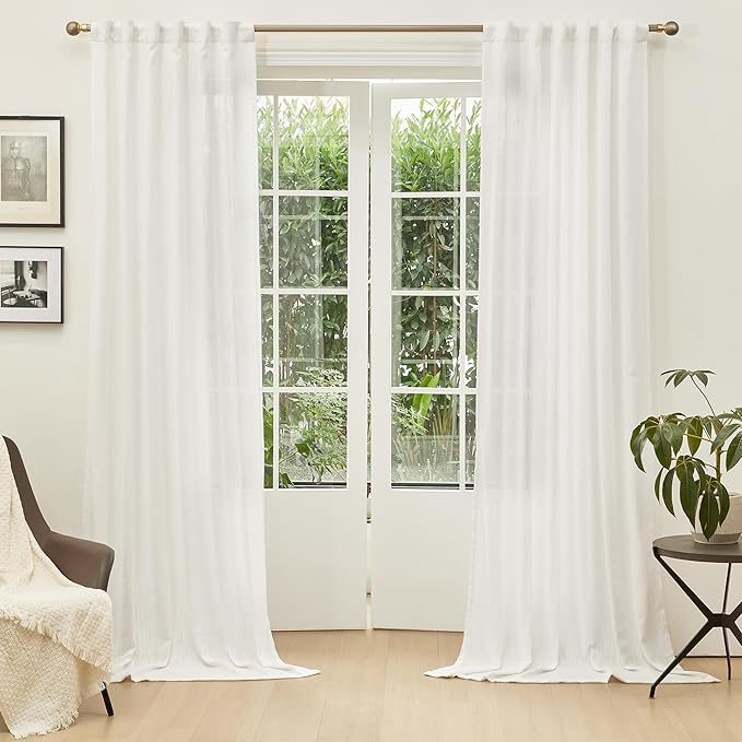 MYSKY HOME Natural Living Room Curtains 2 Panel Sets, Soft Cotton Blend Semi Sheers Light Filtering Back Tab Privacy Drapes for Patio Pergola Gazebo Nice Vertical Elegant Style, 50 x 95 Inches