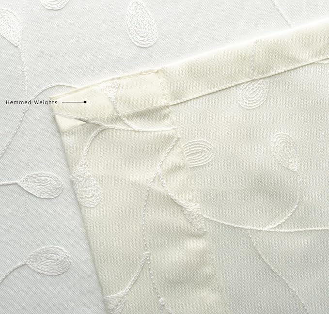 MIUCO Floral Embroidered Semi Sheer Curtains Faux Linen Grommet Curtain Panels for Living Room 52 x 95 Inch 1 Pair, Off White