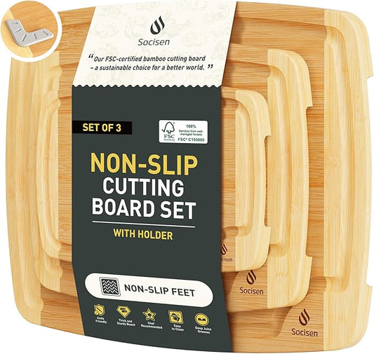 3 packs Bamboo Cutting Board Set Non Slip Feet Over Sink For Kitchen Meal Prep & Serving Brides Her Wedding Day Bridal Shower Engaged Wed House Christmas Married Future Unique Cool Gifts