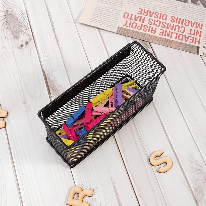 Magnetic Storage for Locker Baskets Organizer Black Magnetic Basket with 5 Strong Magnets, Magnetic Locker Organizer Holder for Whiteboard Office, 6.29'' × 2.28'' × 3.54''