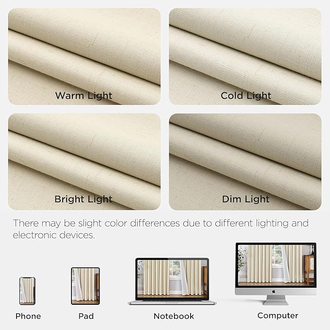 Joydeco Pinch Pleated Linen Curtains for Living Room, 100% Blackout Darkening Curtains 72 inches Length 2 Panel Thermal Insulated Pinch Pleat Drapes(Bleached Sand,40'' Wx72'' L)