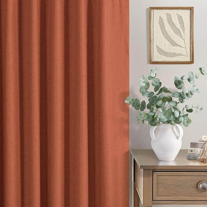 Terracotta Blackout Curtains for Living Room 2 Panel 84 Inches Long Back Tab Pocket Black Out Linen Burnt Orange Rust Drapes for Bedroom Darkening Thermal Insulated Boho Farmhouse Fall Decor 84 Length
