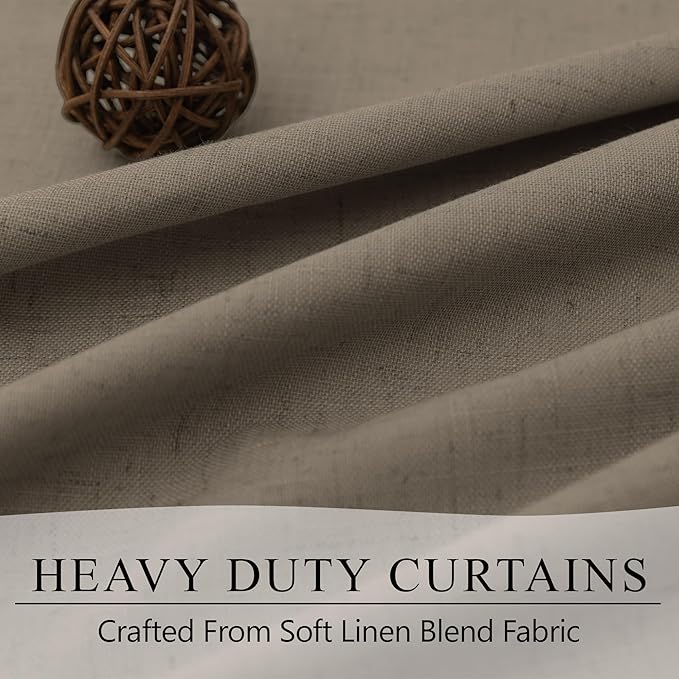 Brown Blackout Curtains 90 Inch Length Thick Linen Patio Drapes for Insulated Sliding Glass Doors Cute Curtains for Nursery Bedroom Aesthetic Modern Farmhouse Decor Back Tab 2 Panels Set 7.5 ft Long