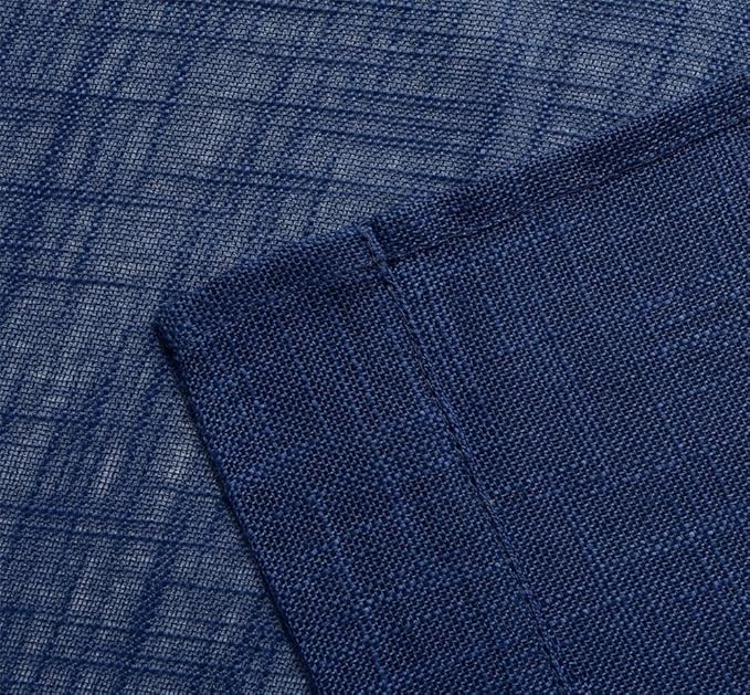 MIUCO Semi Sheer Curtains Poly Linen Textured Solid Grommet Curtains 63 Inches Long for Bedroom 2 Panels (2 x 37 Wide x 63" Long) Navy Blue