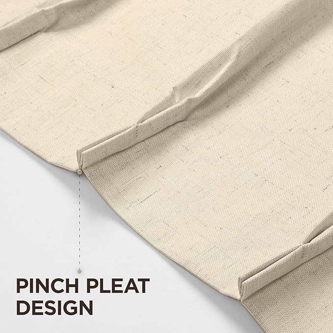 Joydeco Pinch Pleated Linen Curtains Darkening Drapes for Bedroom, 100% Blackout Drapes 96 inches Long 2 Panels Heat Blocking Curtains(Bleached Sand,40'' Wx96'' L)