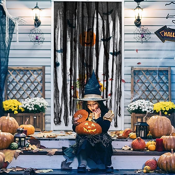 Sfcddtlg 4 Pcs Halloween Black Doorway Curtain- 65 x 39 Inch Creepy Door Curtain Decorations- Scary Spooky Cloth for Halloween Party Haunted House Decoration
