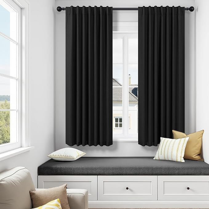 72 Inches Long Blackout Curtains 72 Inch Length for Living Room 2 Panel Set Linen Black Out Thermal Insulated Darkening Back Tab Thin Lightweight Complete Saver Energy Saving Curtain Drape for Bedroom
