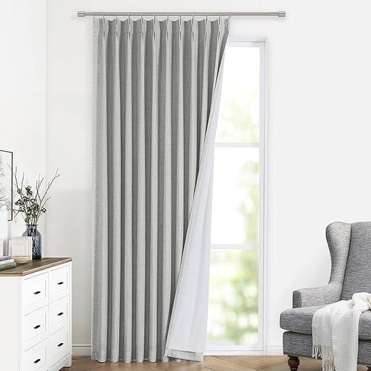 Vision Home Light Gray Pinch Pleated Full Blackout Curtains Linen Blended Thermal Insulated Window Panels 108 inch for Bedroom Living Room Darkening Grey Pleat Drapes with Hooks Back Tab 60"Wx108"Lx1