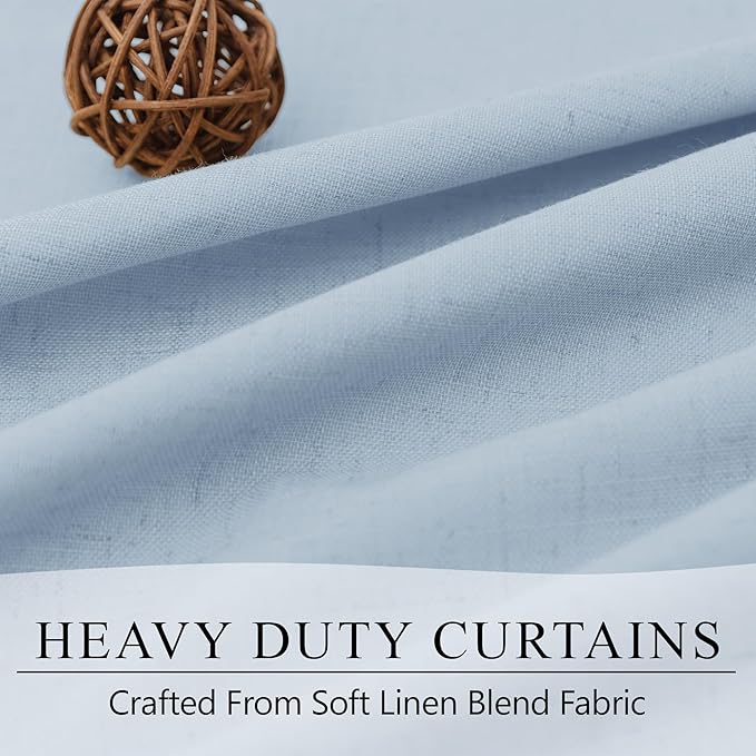 Baby Blue Curtains for Bedroom 45 Inch Length 2 Panel Linen Blackout Short Curtains for Nursery Boy Girls Bathroom Kitchen Light Bluey Unisex Black Out Drapes for Living Room Heat Cold Light Blocking