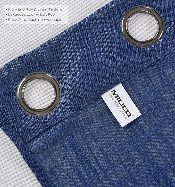 MIUCO Semi Sheer Curtains Poly Linen Textured Solid Grommet Curtains 84 Inches Long for French Doors 2 Panels (2 x 37 Wide x 84" Long) Navy Blue