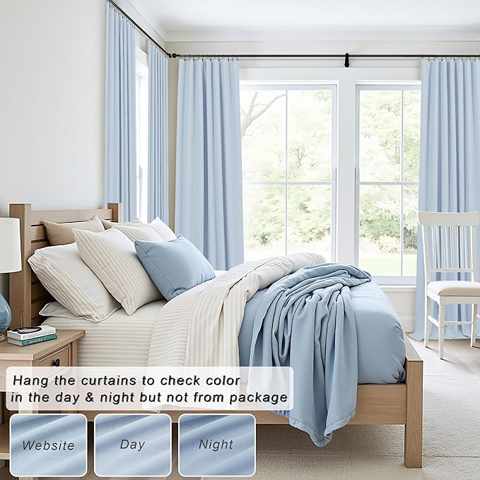 Light Blue Curtains 84 Inch Length for Bedroom 2 Panel Back Tab Pocket Pale Sky Colored Darkening Insulated Thermal Country Farmhouse Linen Blackout Curtain for Living Room Black Out Long Drape Window