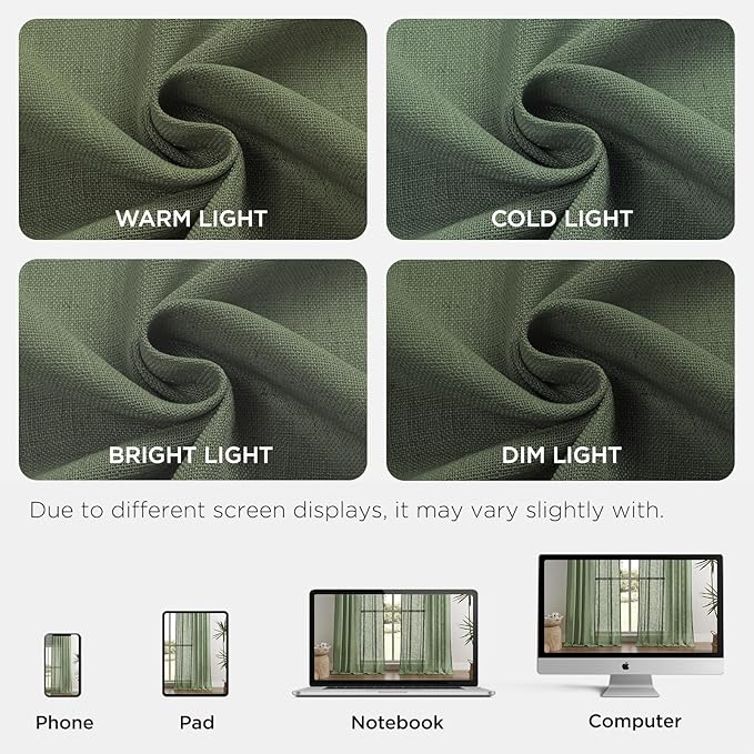 Joydeco Linen Curtains 84 Inch Length 2 Panel Sets,Light Filtering Curtains for Bedroom 52 Inch Wide Living Room Drapes with Back Tabs & Rod Pockets (W52 x L84 Inch, Loden)