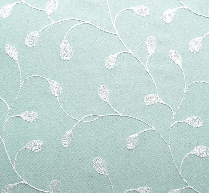 MIUCO Floral Embroidery Semi Sheer Curtains Faux Linen Grommet Panels for Living Room 52 x 84 Inch 2 Panels Set, Subtle Green