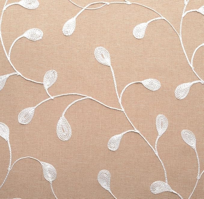 MIUCO Floral Embroidery Semi Sheers Curtain Faux Linen Grommet Window Curtains for Office 52 x 95 Inch 2 Panels, Taupe