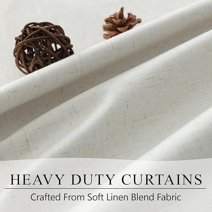 Total Blackout Linen Pleated Curtains with White Backing Back Tab Viral Weather Thermal Insulated Custom Length Curtain for Dining Room Kids Bedroom Noise Cancelling Cream Drape 102 Inch Long 2 Panel