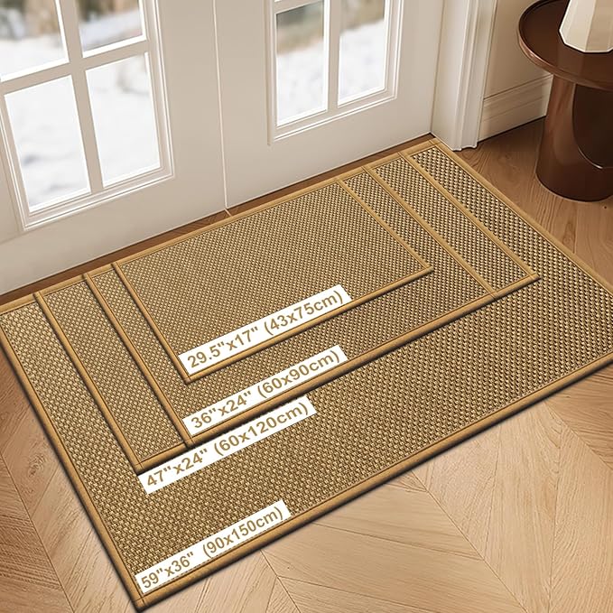 LEKEEPGO Door Mat 17"x29", Low-Profile Door Mat Indoor Entrance, Non Slip Rubber Backing Front Doormat Washable Absorbent Inside Indoor Resist Dirt Entryway Mat, Light Brown